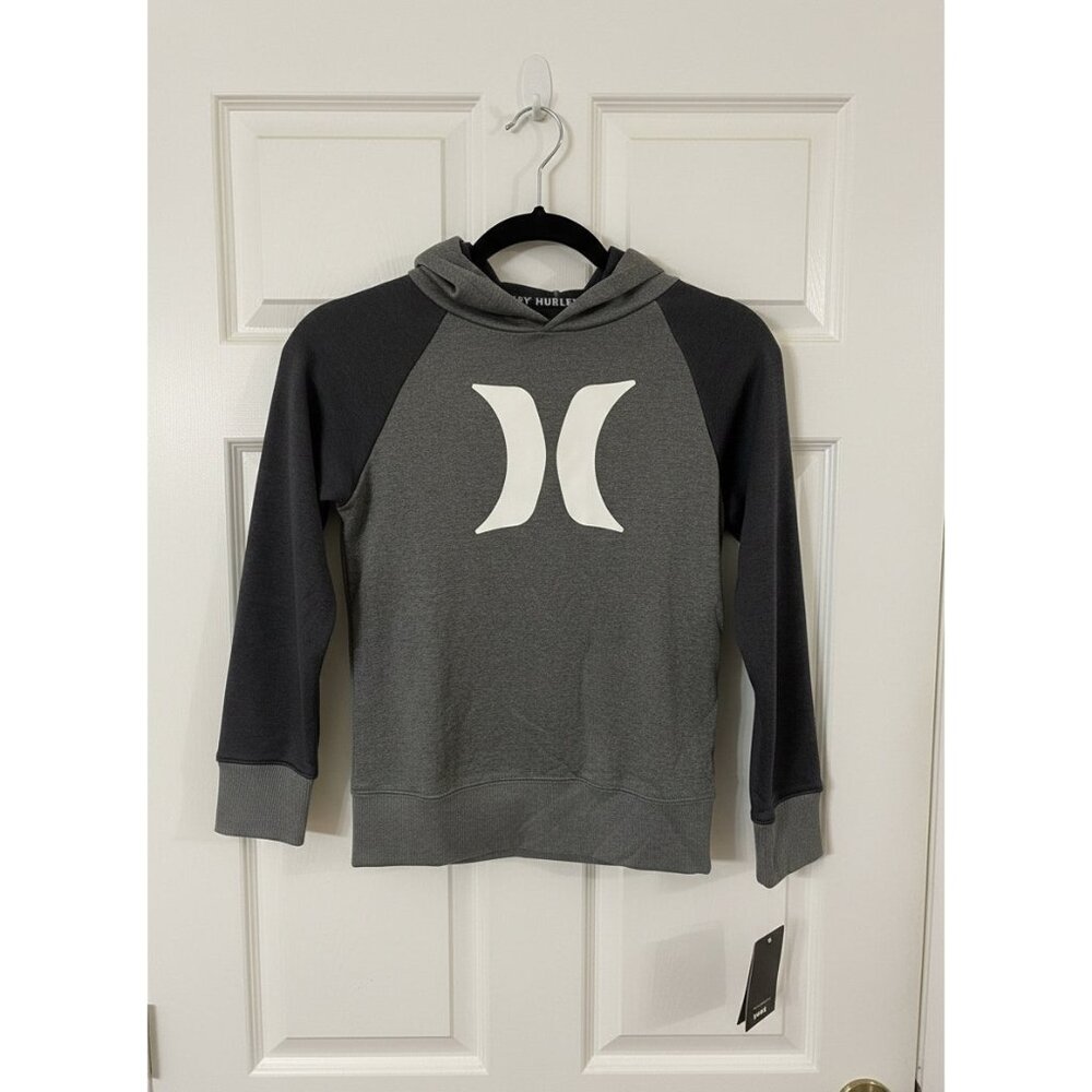 Hurley Boys Hoodie Size Small Gray Heather Green Logo‎ Pullover NWT